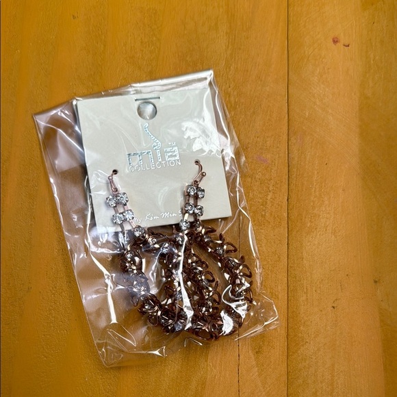 Mia Collection Rose Gold Diamond Gem Chain Link Dangle Oval Earrings Costume - Picture 2 of 4